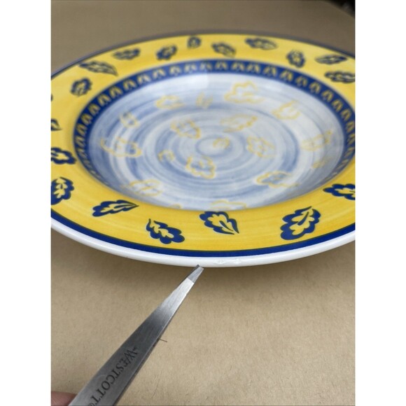 Set Of 4 Quadrifoglio Blue & Yellow Leaf Pattern Bowls 8 3/4” Made in Italy - Picture 9 of 10